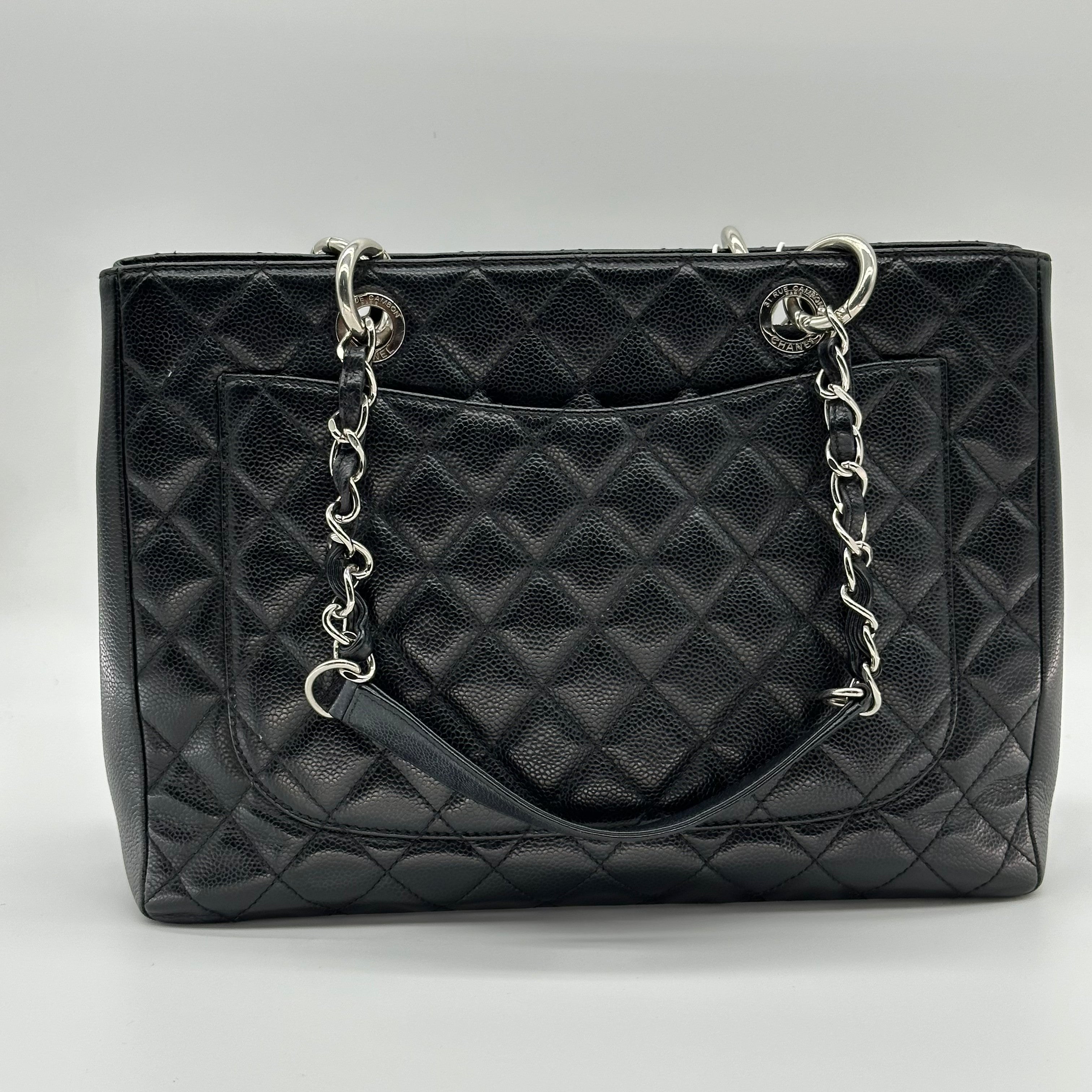 Chanel GST Caviar Leather Chain Tote Bag Black Gold Hardware 16 Series