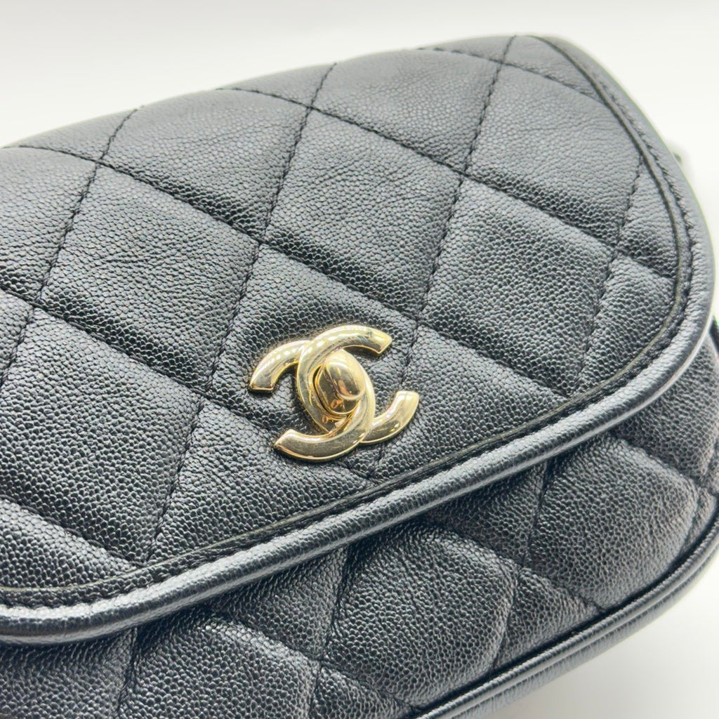 chanel black caviar quilted leather mini round messenger bag