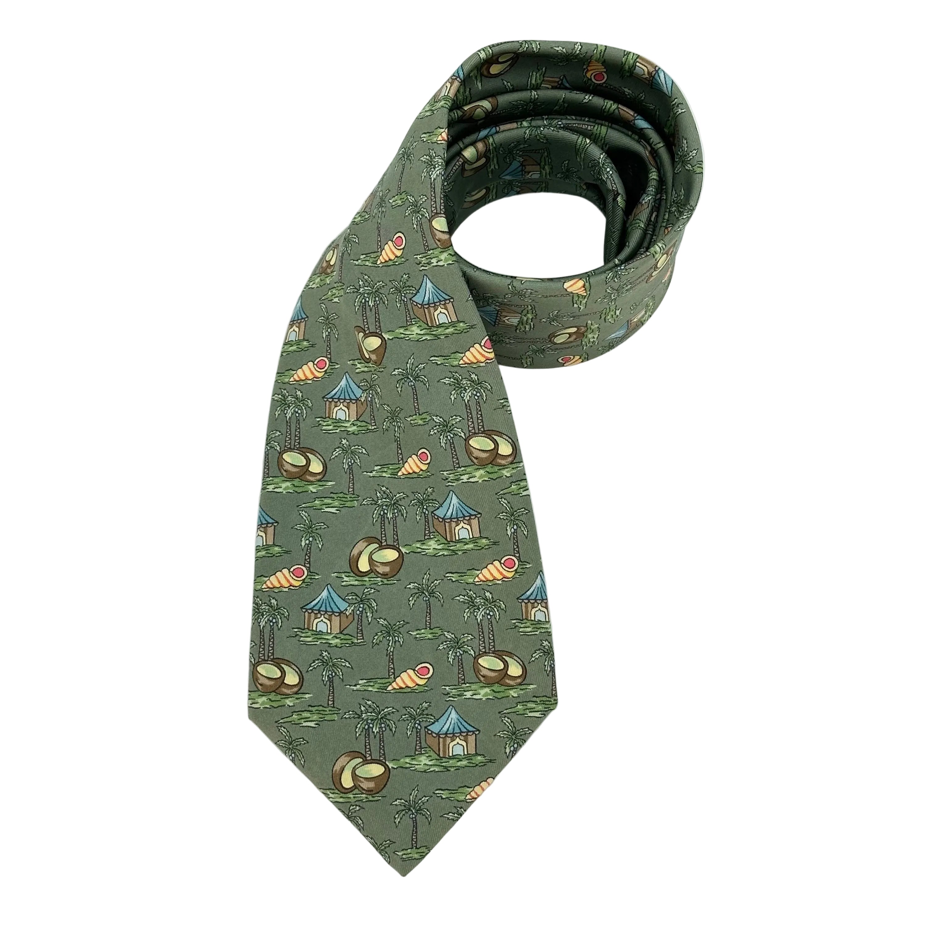 Hermes Coconut Oasis Necktie Green