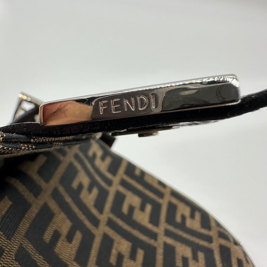 Fendi FF Logo Zucca Shoulder Crossbody Bag Brown Canvas Leather Vintage