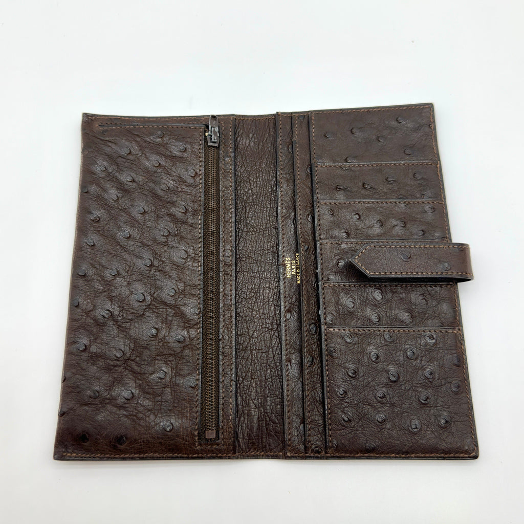 Hermes Ostrich Bearn Classic Brown Long Wallet