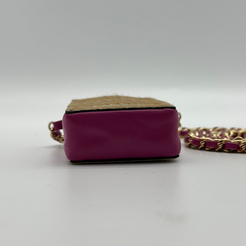 Chanel Logo Canvas Leather Pink Chain Shoulder Pouch