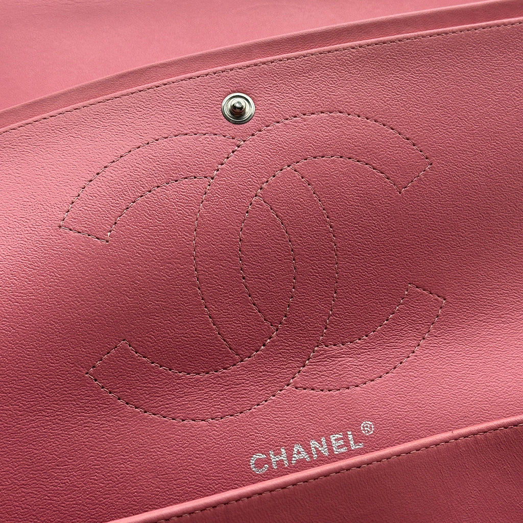chanel lambskin pink leather classic flap bag  Jumbo Double Flap crossbody