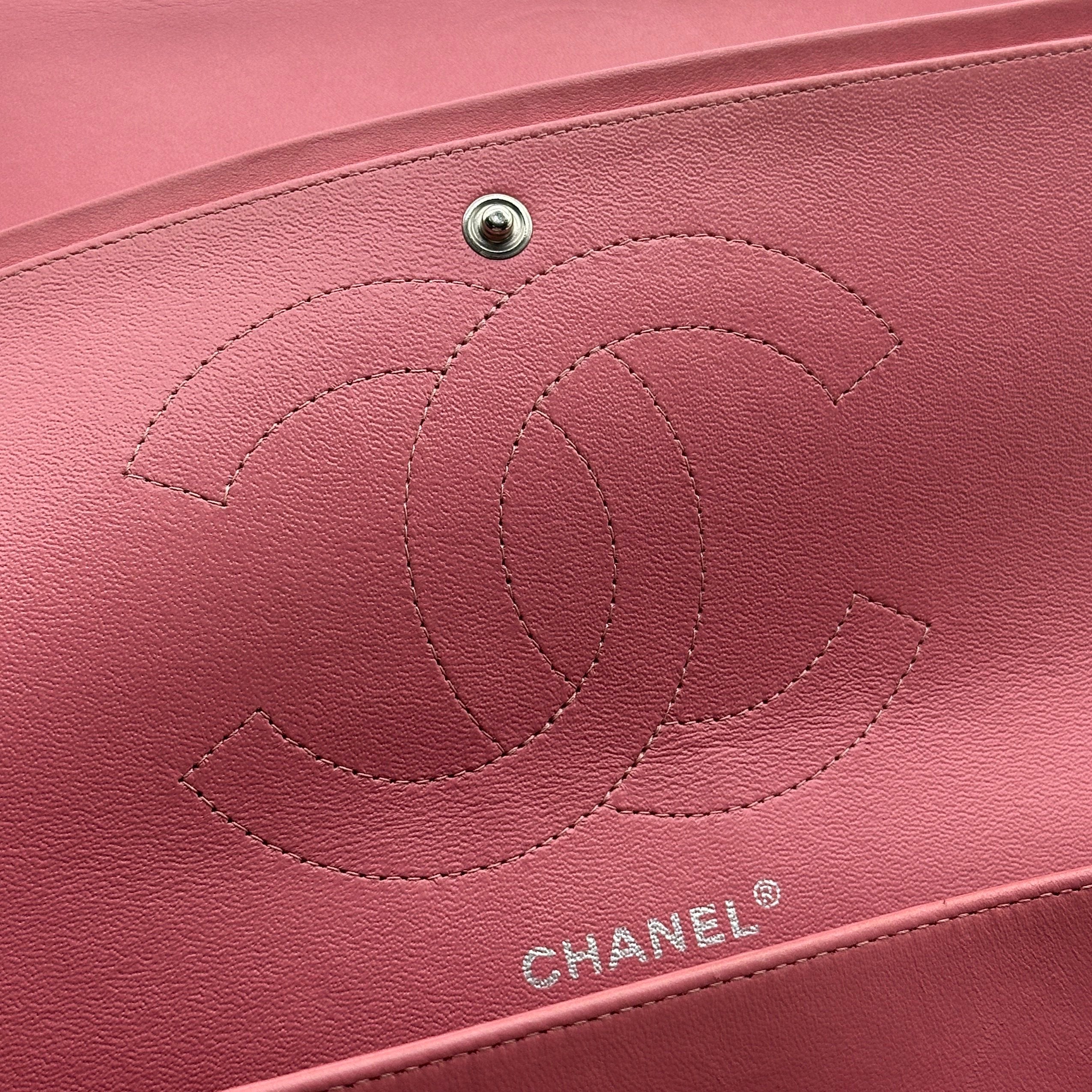 chanel lambskin pink leather classic flap bag  Jumbo Double Flap crossbody