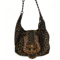 Fendi Leopard Print Canvas Shoulder Bag with Leather Chain Strap