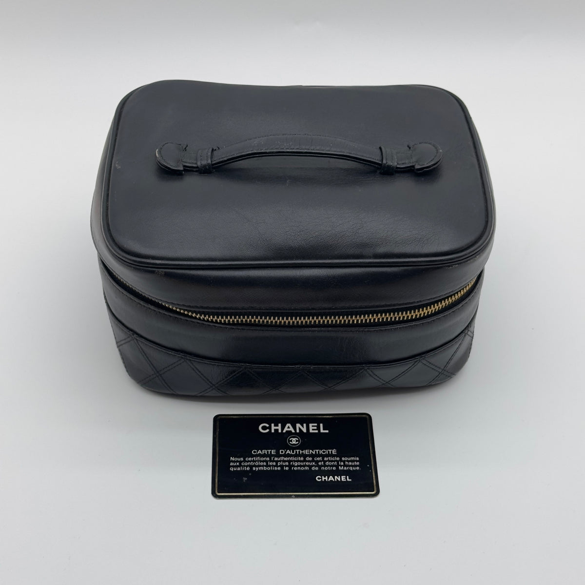 Chanel Quilted Caviar Leather Coco Mark Small Black Vanity Case