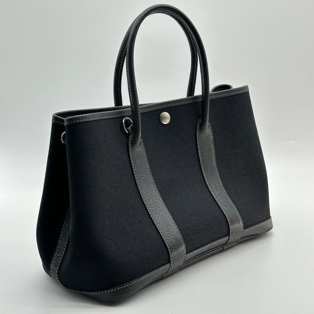 Hermes Garden Party TPM Black Canvas Leather Shoulder Bag