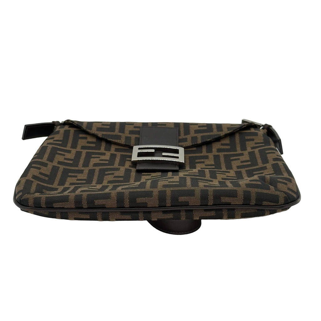 Fendi FF Logo Zucca Shoulder Crossbody Bag Brown Canvas Leather Vintage