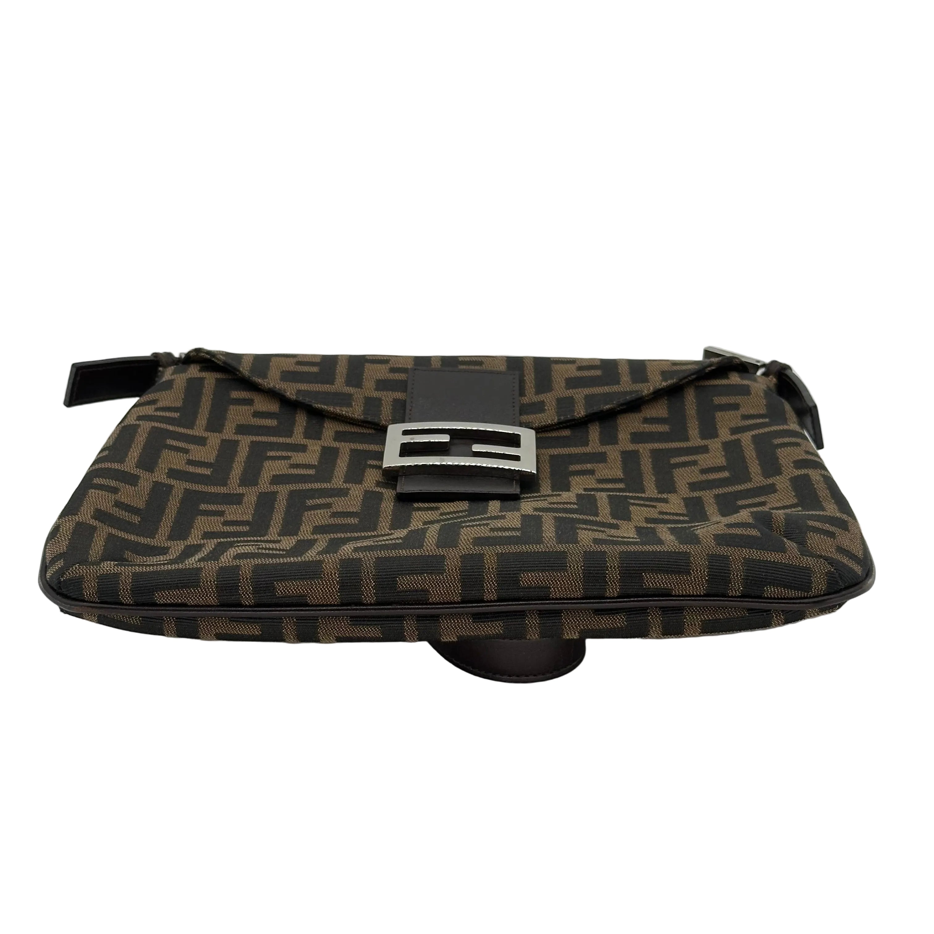 Fendi FF Logo Zucca Shoulder Crossbody Bag Brown Canvas Leather Vintage