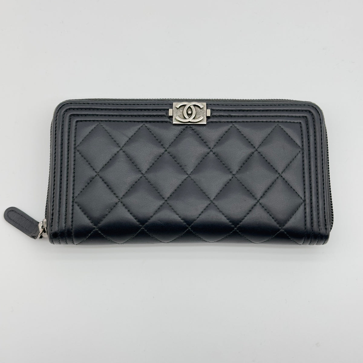 Chanel Matelasse Calfskin Boy Black Zip Around Long Wallet