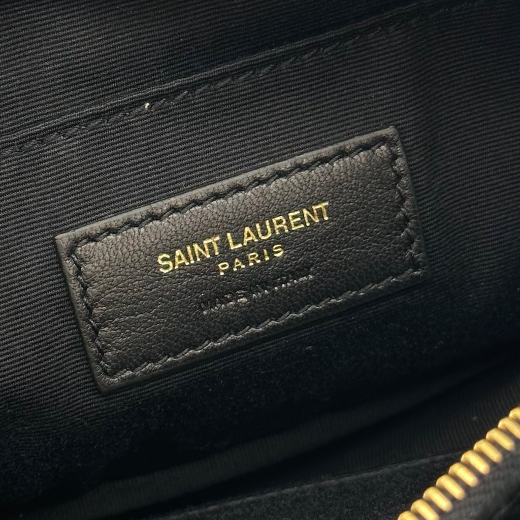 SAINT LAURENT PARIS Riñonera de terciopelo con puntada en V Bolsa para cámara negra