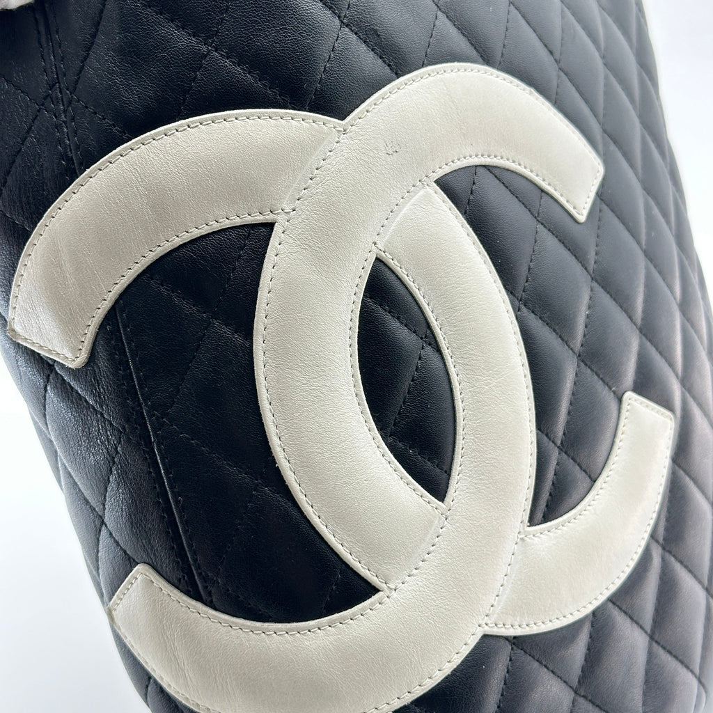 Chanel Cambon Line Lambskin Tote bag Black × White Silver Metal Fittings