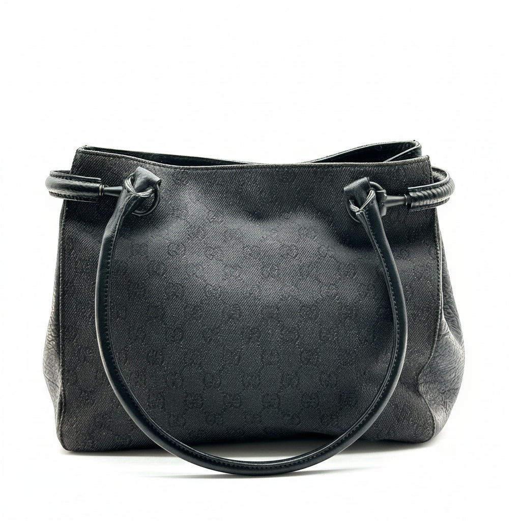 gucci gg canvas leather tote bag vintage top handle black