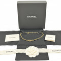 Chanel Leather Chain Choker with Double CC Rhinestone Logo Necklace