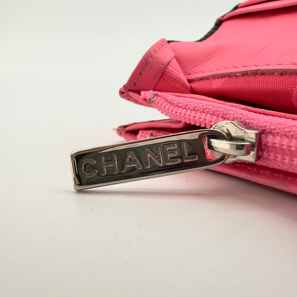 Chanel Quilted Calfskin Cambon Line Long Black and Pink Bifold Wallet