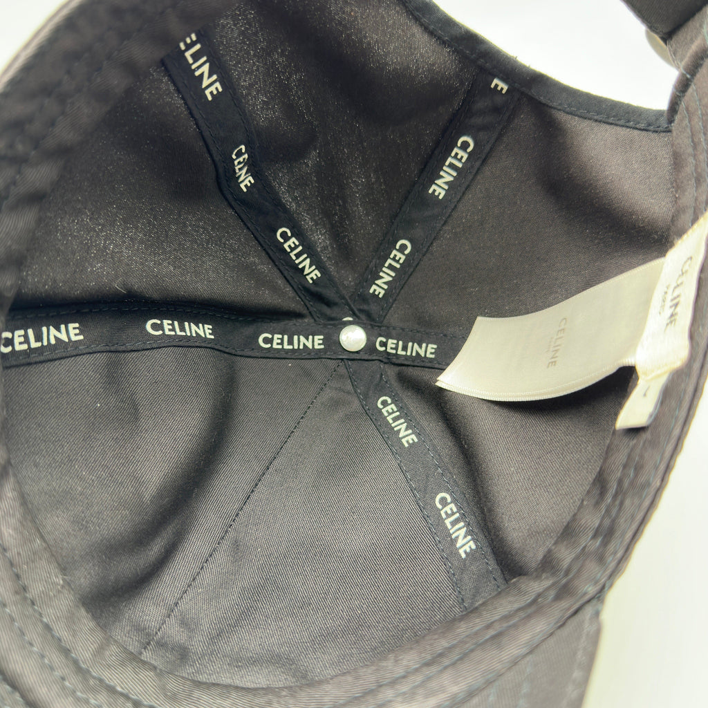 Celine Logo Cap L Cotton Black Wears Marked With odor Lint on fabric Frayed