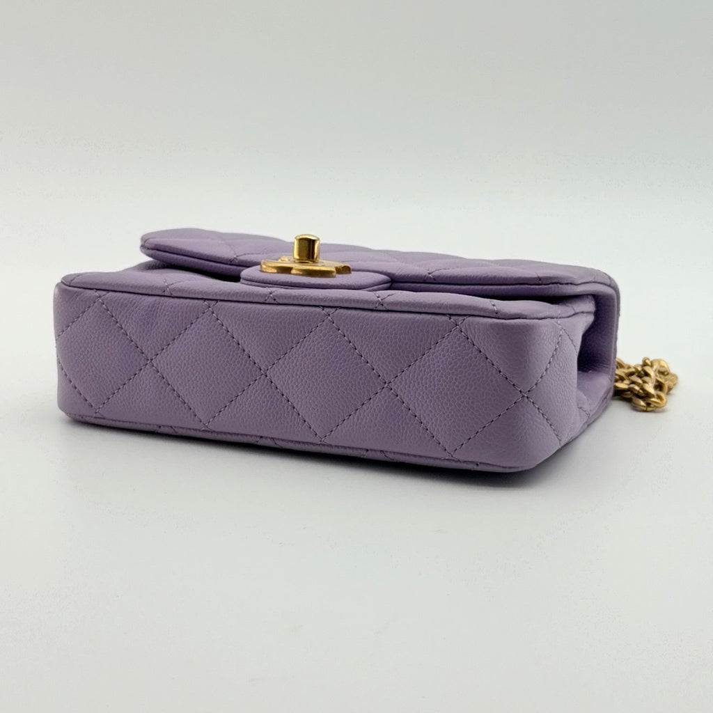 Chanel caviar quilted mini rectangular sweetheart flap light purple