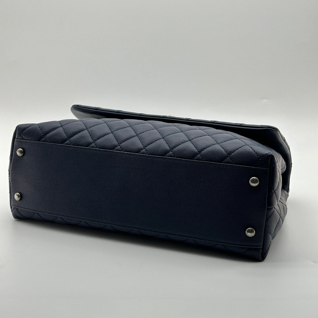 Chanel Quilted Caviar Leather Navy Top Handle Flap Bag