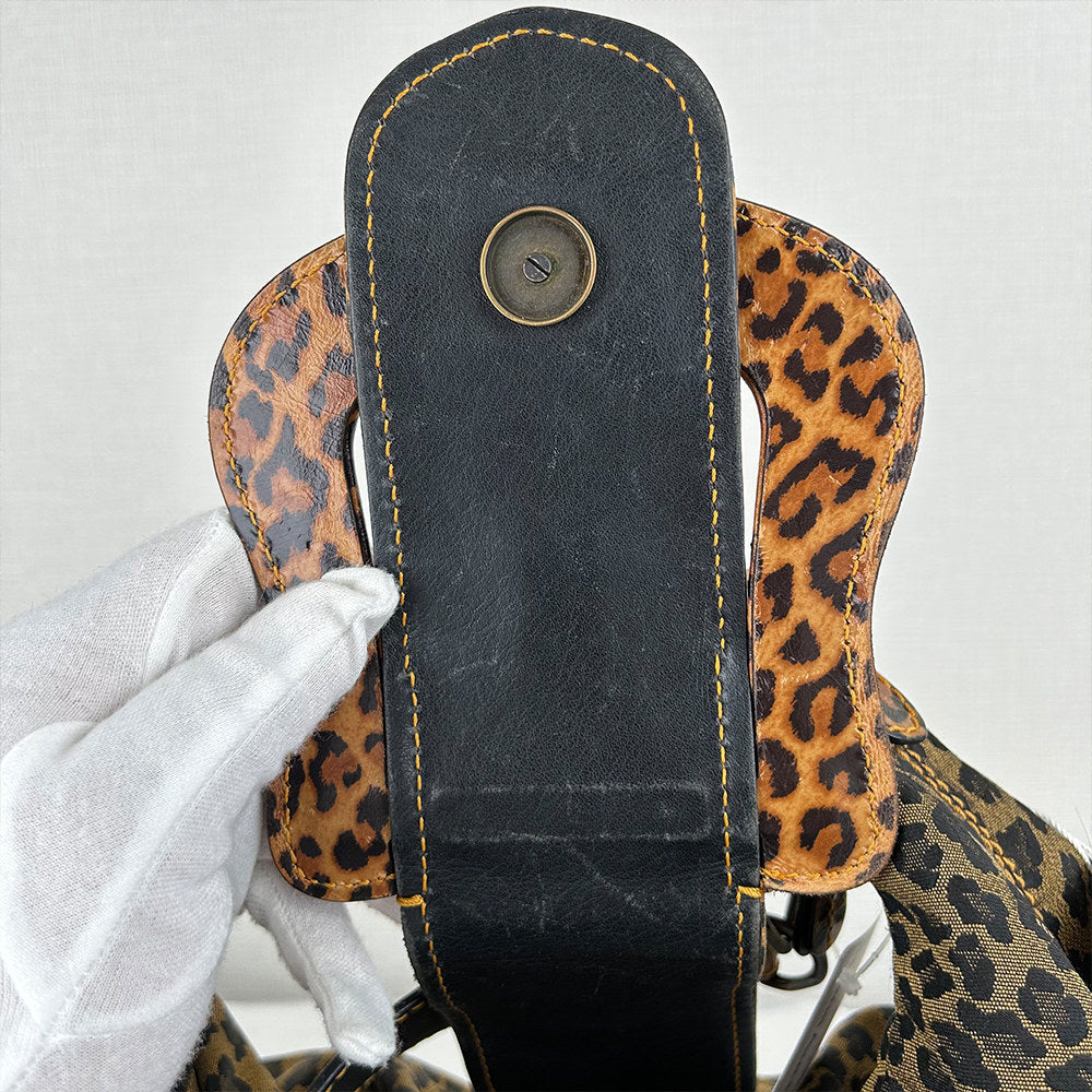 Fendi Leopard Print Canvas Shoulder Bag with Leather Chain Strap