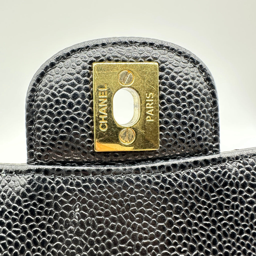 Chanel Matelasse 25 Caviar Skin Double Flap Double Chain Bag Black Gold Metal Fittings 26052533 26XXXXXX A01112