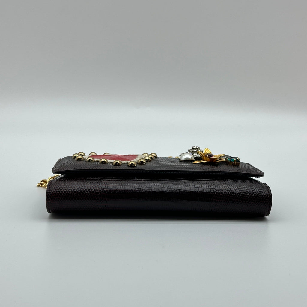 Dolce & Gabbana Sicily Lizard Chain Wallet purple x black