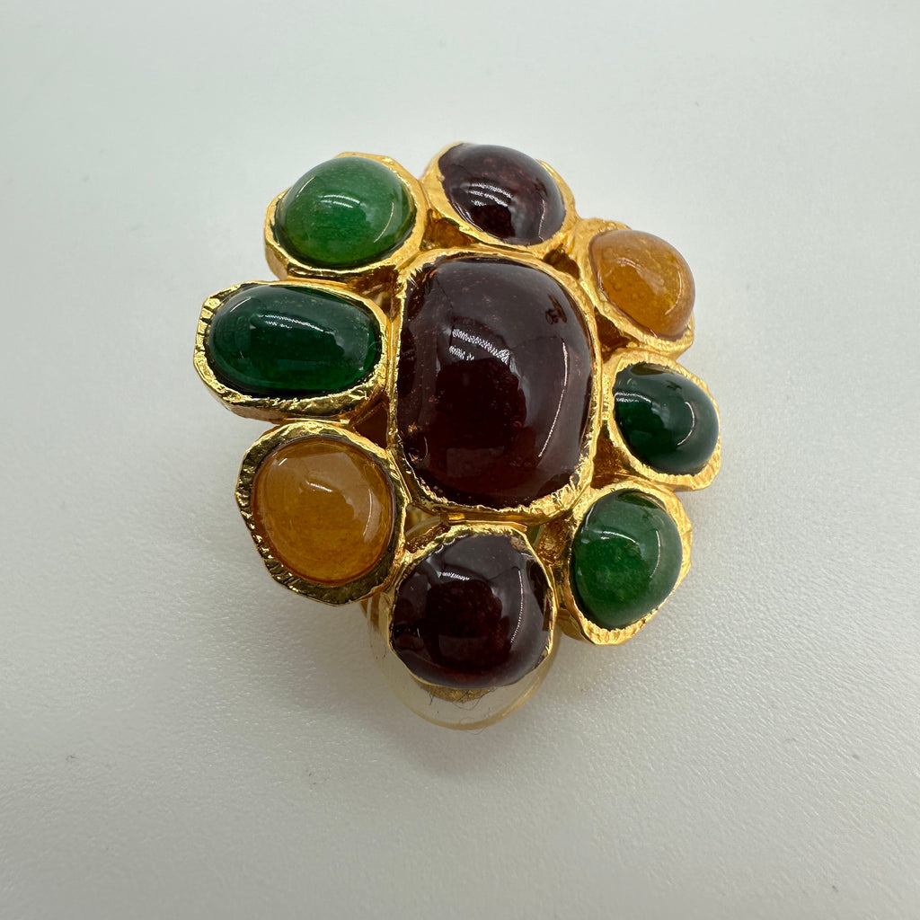 Chanel 96A Gold Multicolor Stone Clip-On Earrings