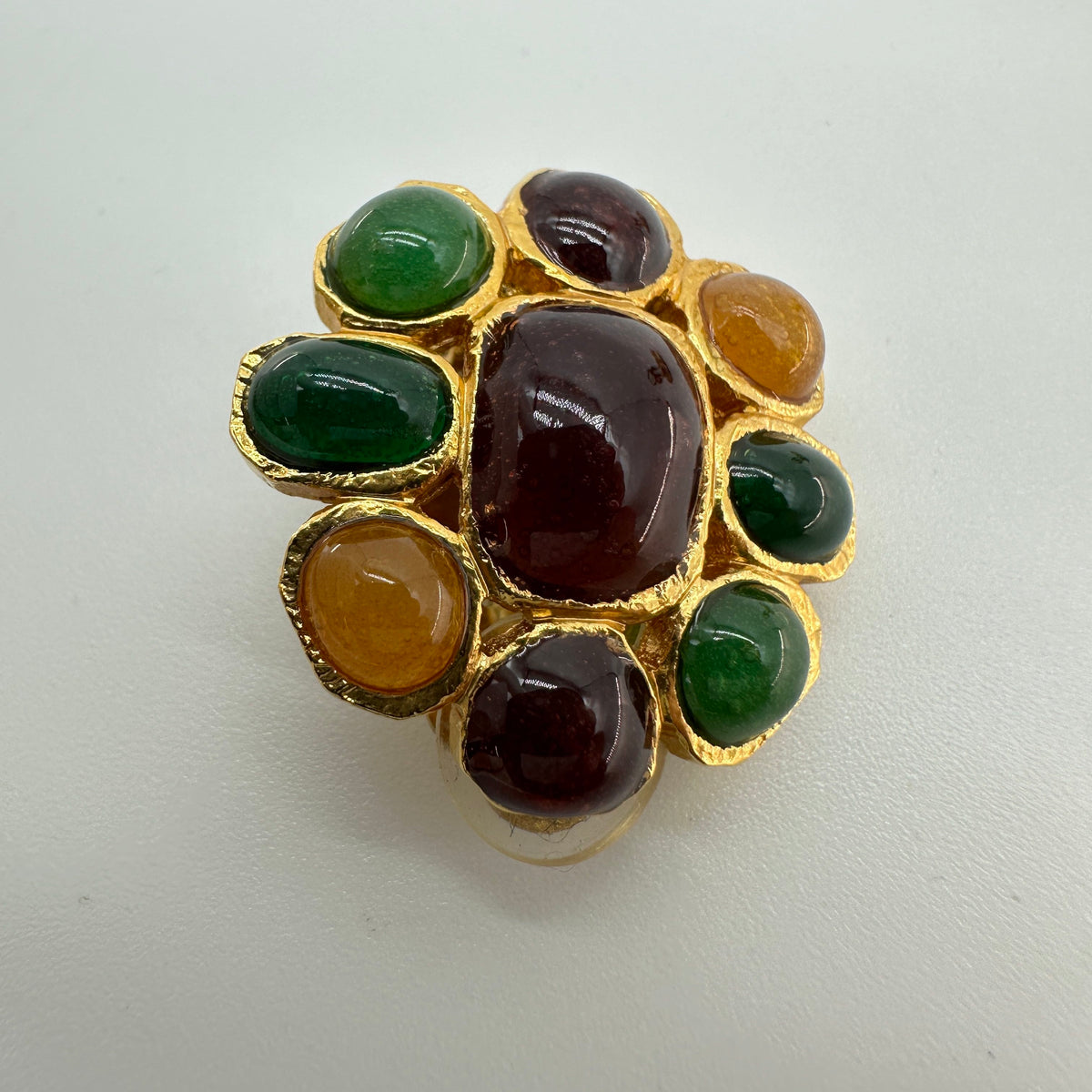 Chanel 96A Gold Multicolor Stone Clip-On Earrings