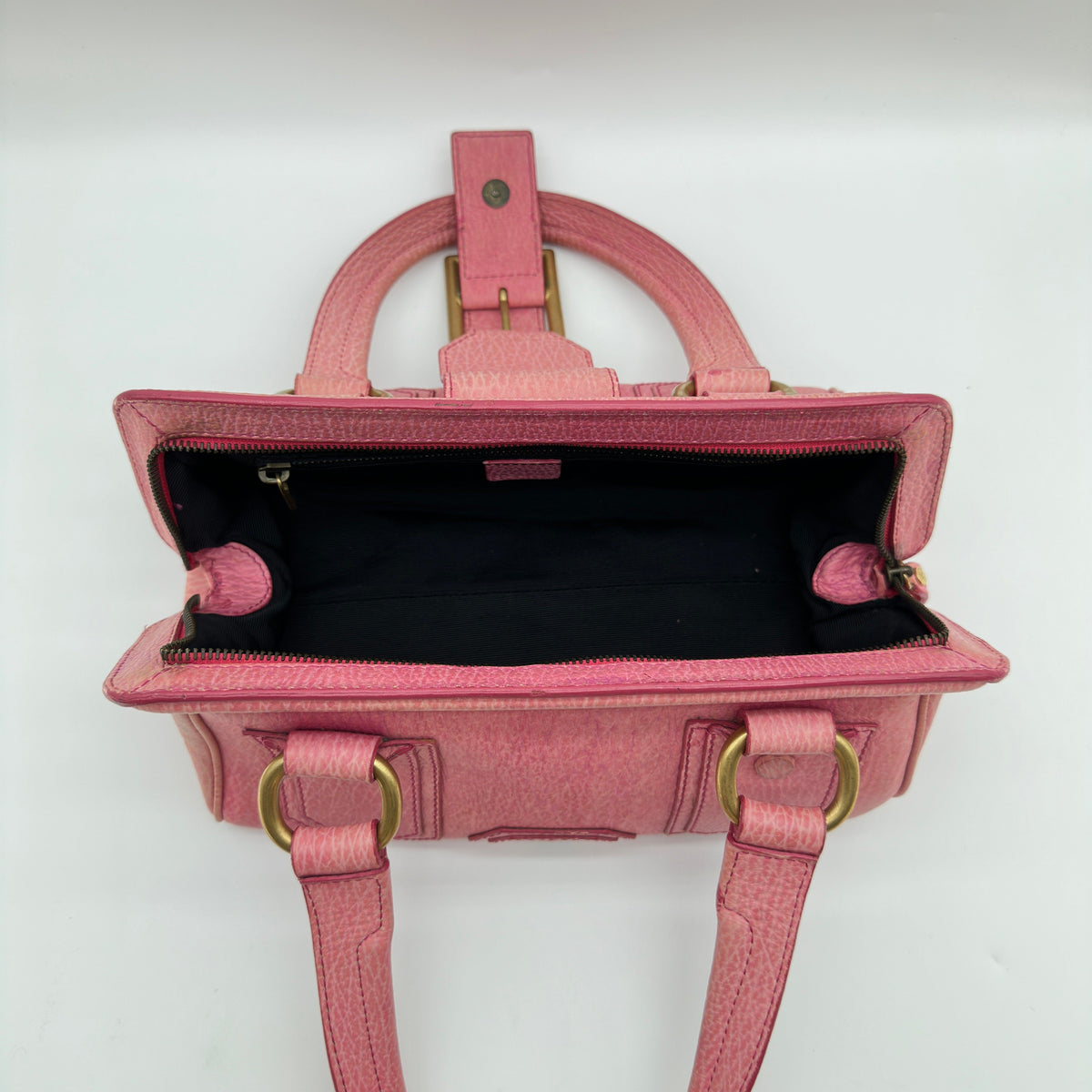 Celine Grained Leather Buckle Detail Pink Handbag