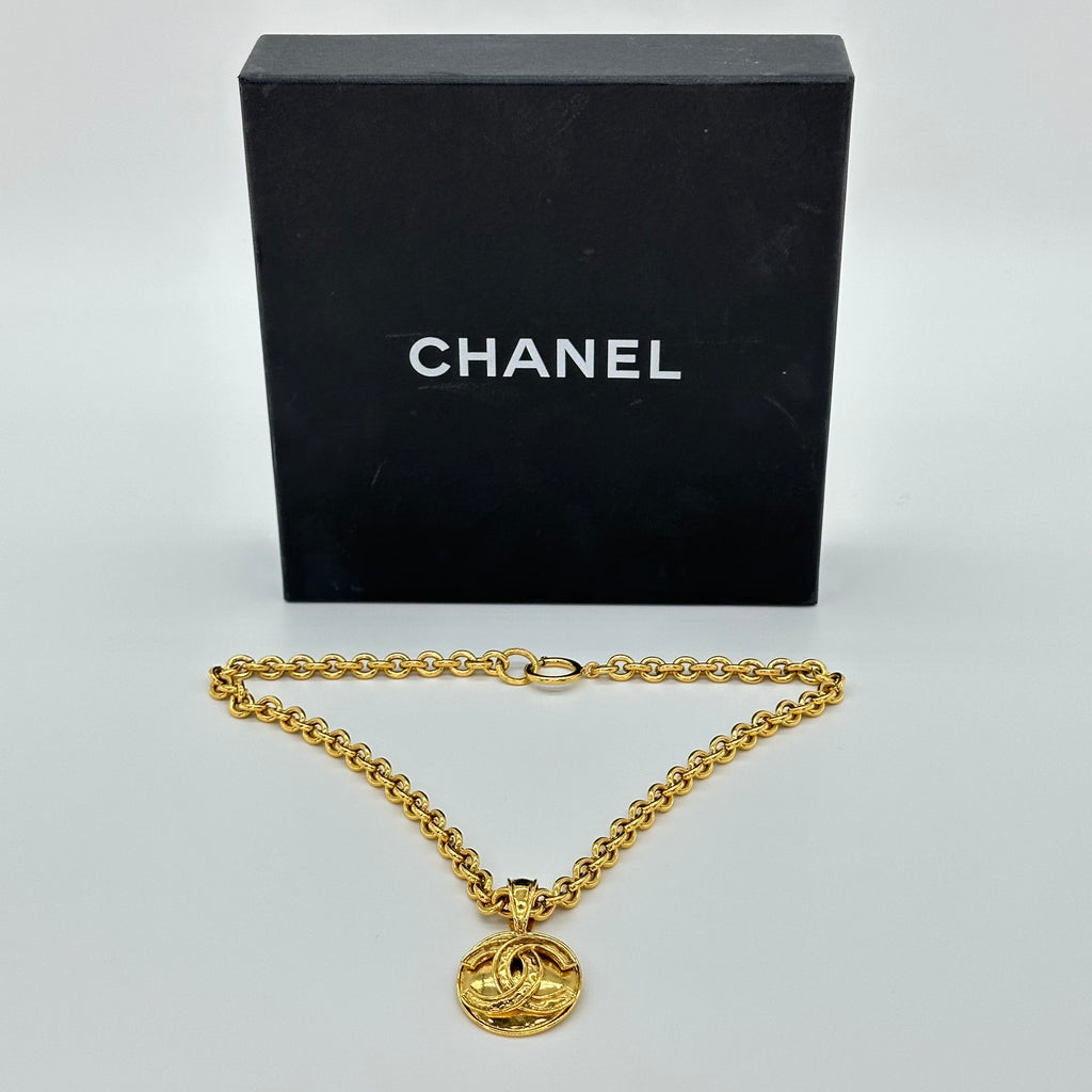 Chanel Coco Mark Necklace Gold Tone Metal Vintage 94P