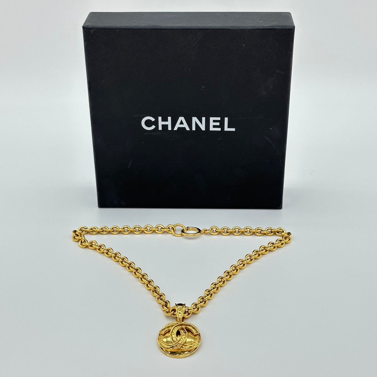 Chanel Coco Mark Necklace Gold Tone Metal Vintage 94P