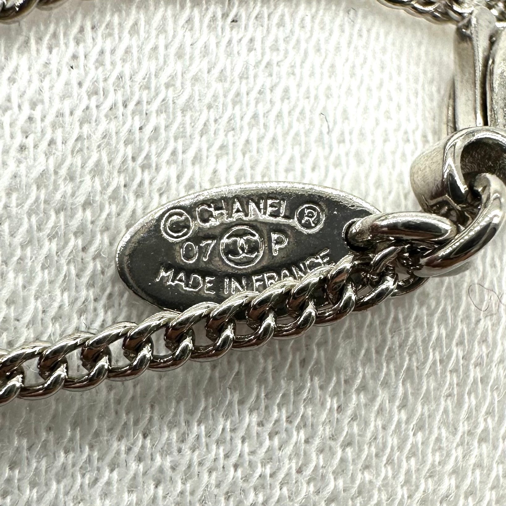 Chanel Vintage Cutout Double CC Coin Necklace Black Silver