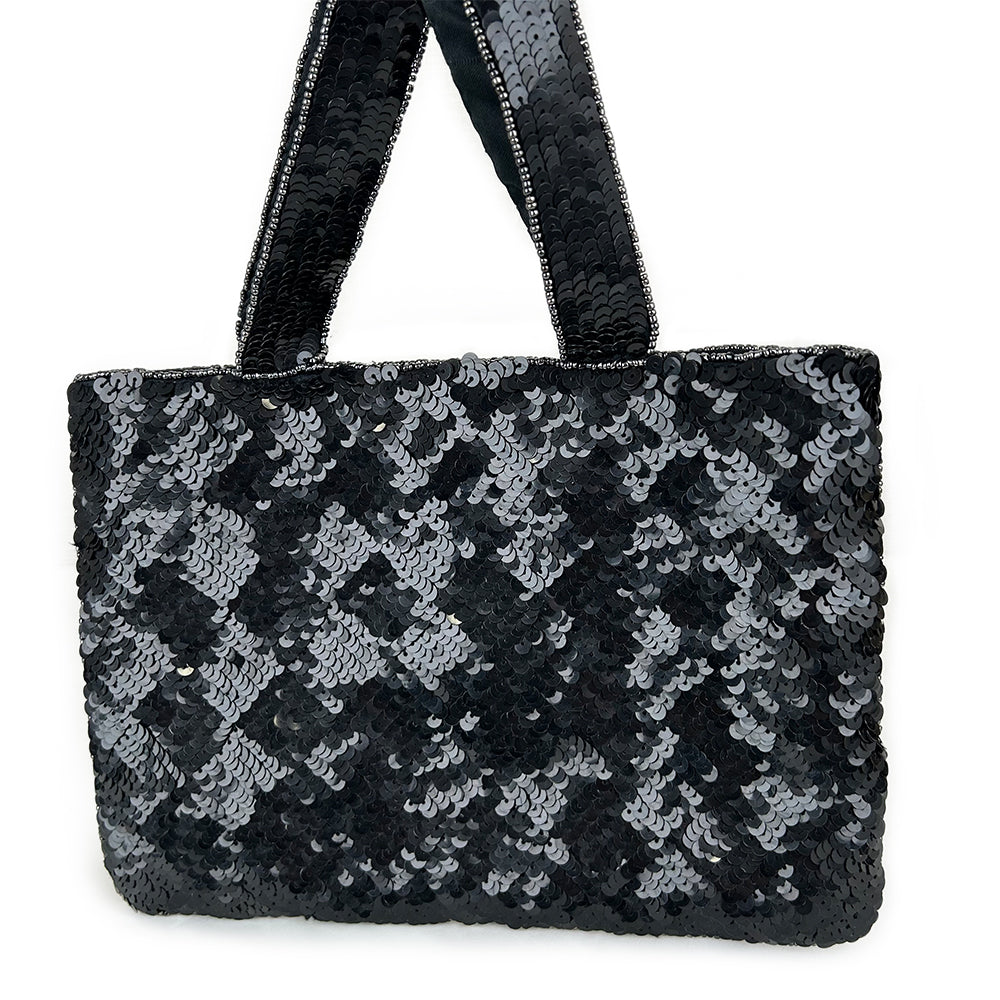 Chanel Coco Mark Metallic Black Sequin Tote Bag