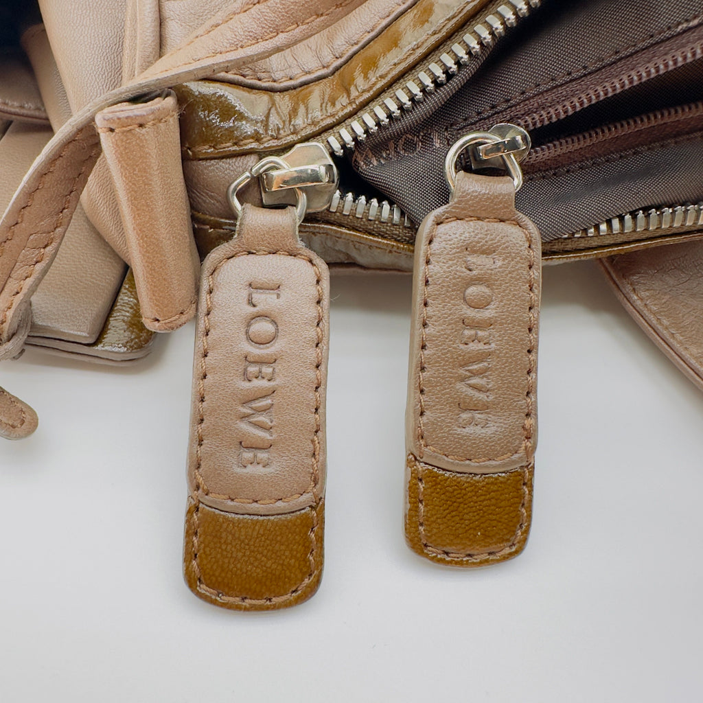 Loewe Nylon and Leather Anagram Small Beige Boston Bag
