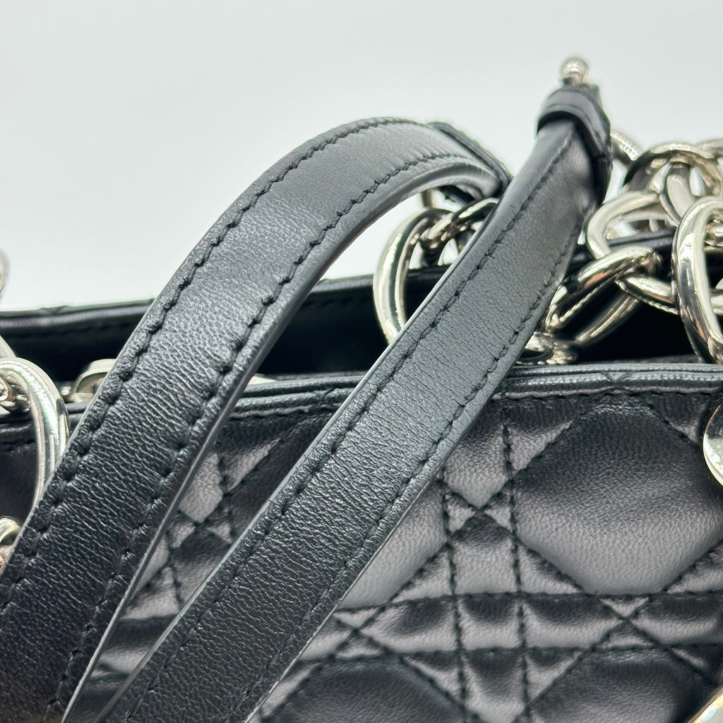 Christian Dior Cannage Leather Chain Tote Bag Black