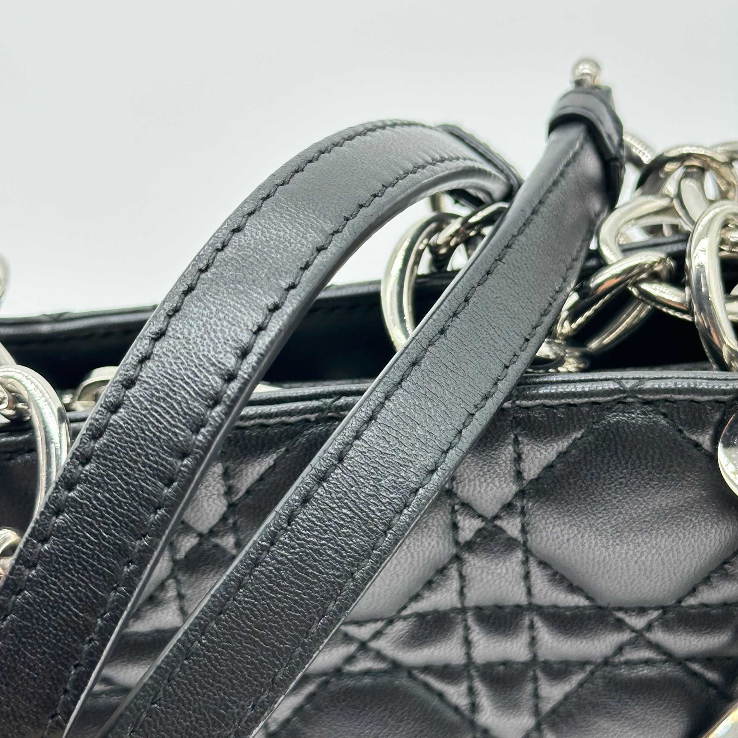 Christian Dior Cannage Leather Chain Tote Bag Black