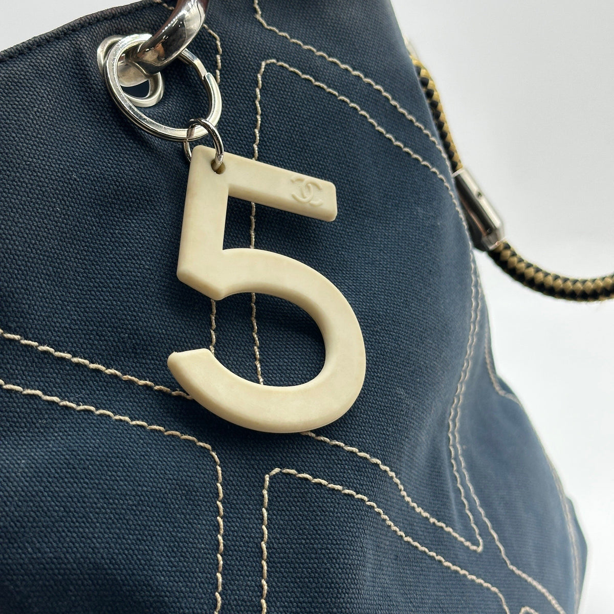 Chanel Quilted Number 5 Rope Handle Navy Tote Bag