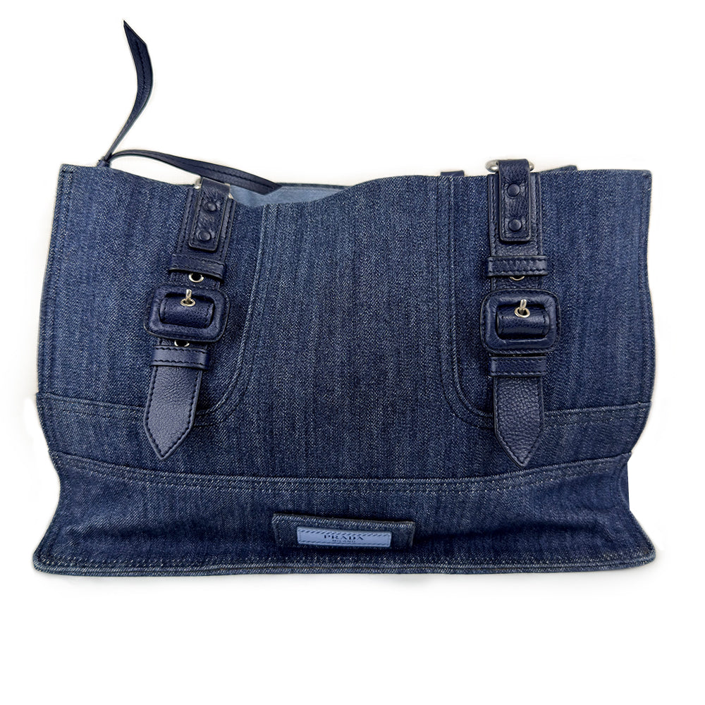 Prada Etiquette Denim Sac fourre-tout avec bracelet en cuir de veau Sac à bandoulière 2Way