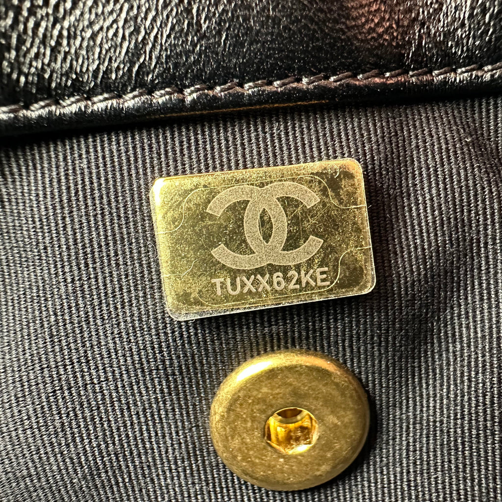 Chanel 24S Lambskin Double Chain Square Flap Bag Enamel Coco Logo Black Gold Hardware RFID