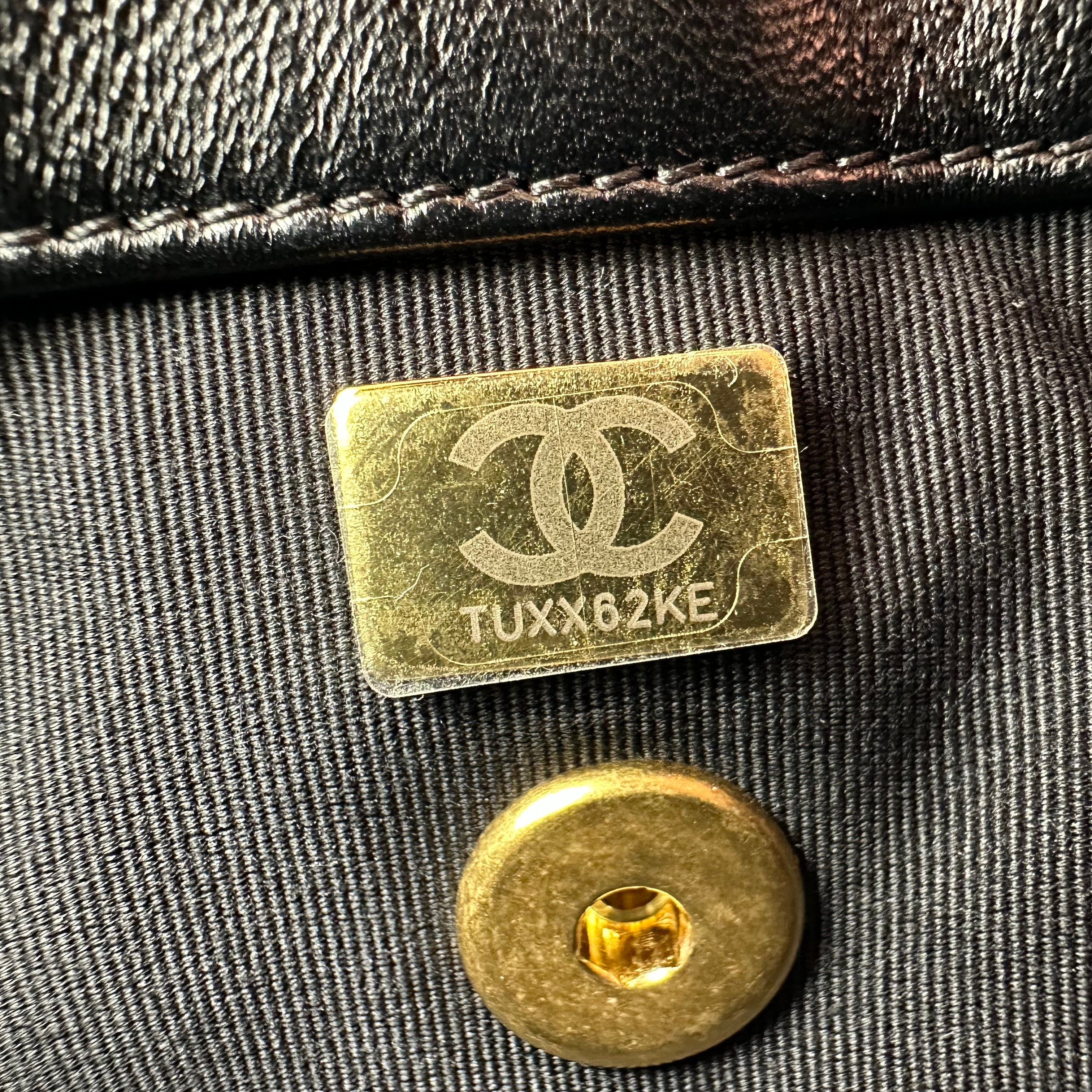 Chanel 24S Lambskin Double Chain Square Flap Bag Enamel Coco Logo Black Gold Hardware RFID