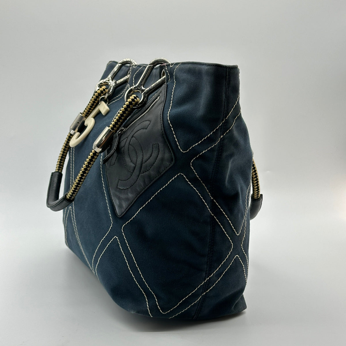 Chanel Quilted Number 5 Rope Handle Navy Tote Bag
