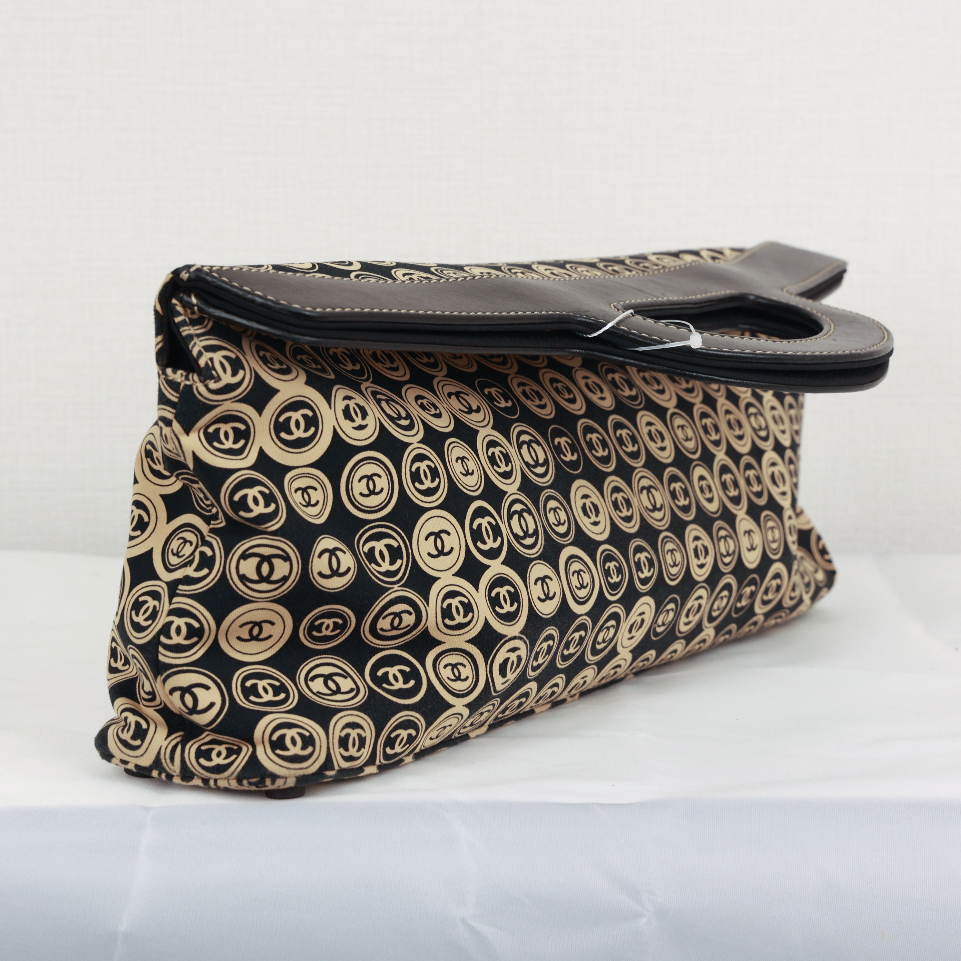 Chanel Coco Mark handbag Jersey Calfskin Printed Large Frame Handle Bag Beige Black 8 series