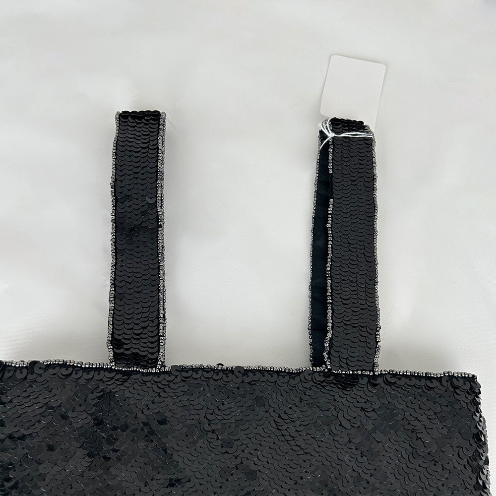 Chanel Coco Mark Metallic Black Sequin Tote Bag