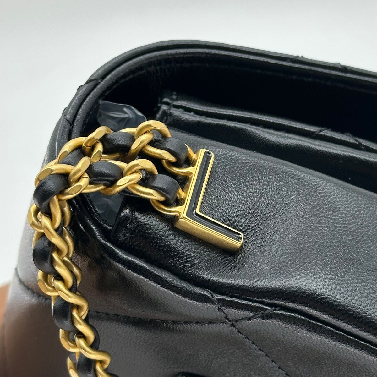 Chanel 24S Lambskin Double Chain Square Flap Bag Enamel Coco Logo Black Gold Hardware RFID