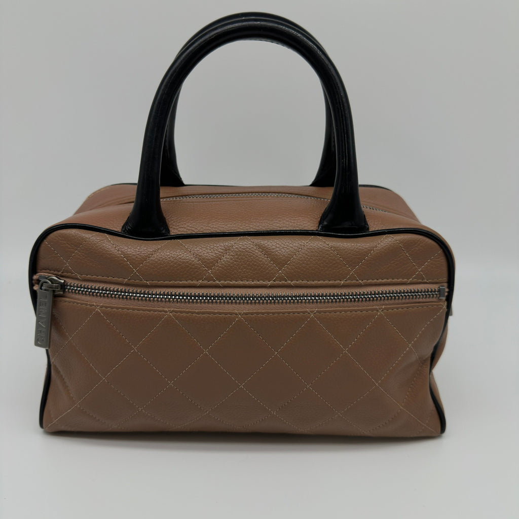 Chanel Quilted Caviar Leather Logo Embossed Brown Boston Bag