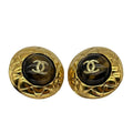 CHANEL Earrings Coco Mark Metal/Stone Gold/Brown Women's Free Shipping