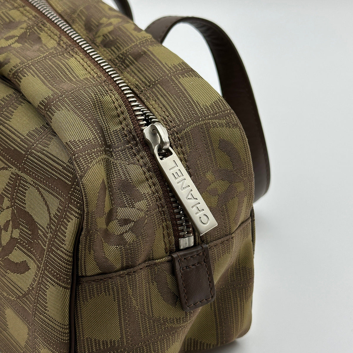 Chanel New Travel Line CC Jacquard Brown Bowling Bag