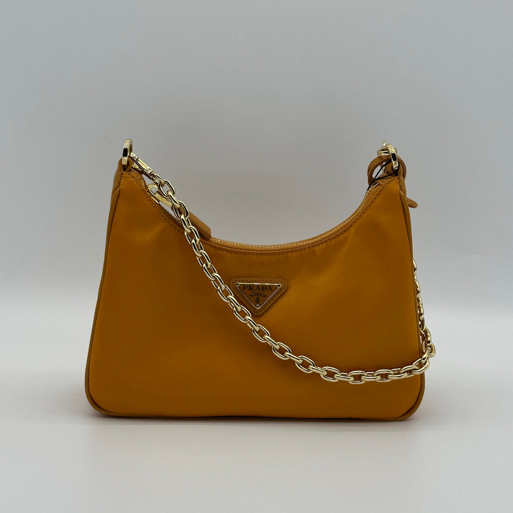 Prada Tessuto Nylon & Leather 2 Way Shoulder Bag Orange
