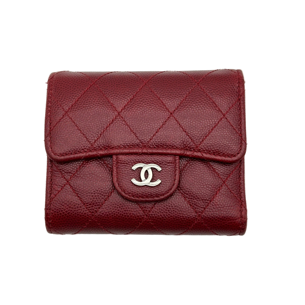 Chanel Quilted Caviar Calfskin Red Compact Wallet