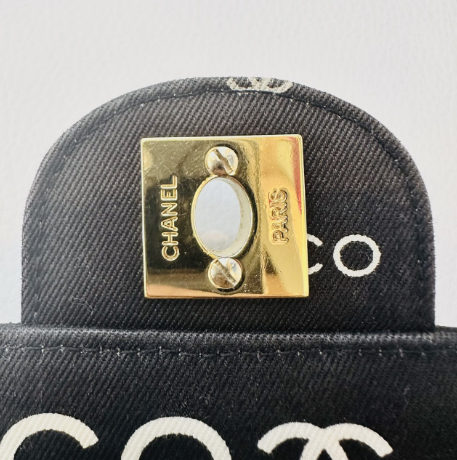 Chanel Canvas Coco Printed Quilted Medium Double Flap Black White