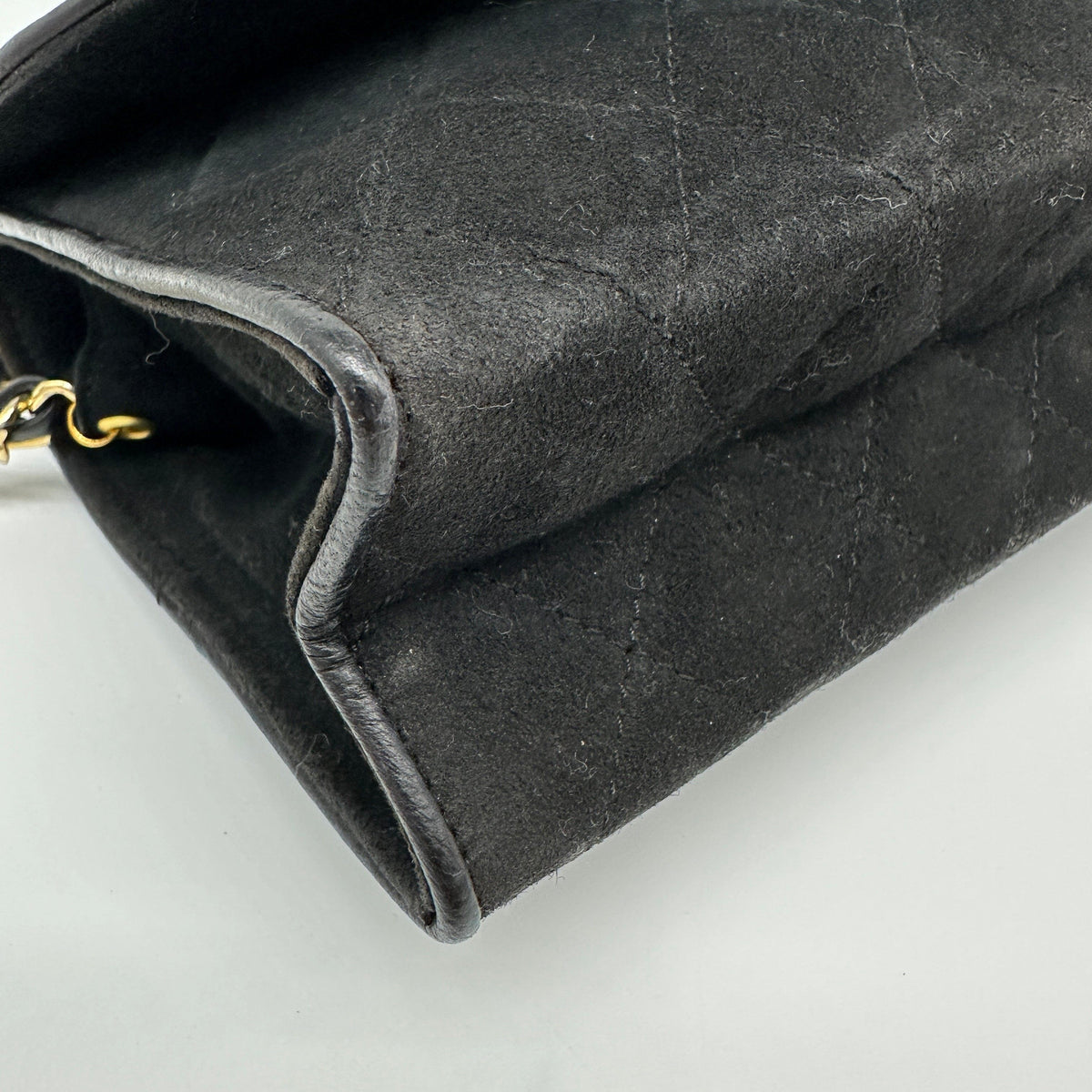 Chanel Quilted Suede Tassel Black Chain Shoulder Bag